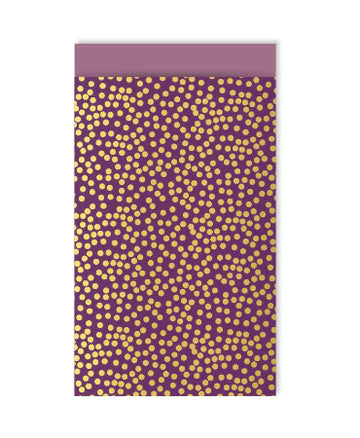 Cadeauzakje maat M (12x19 cm) met gouden stippen op mauve achtergrond en lila sluiting – Liefs en Lintjes