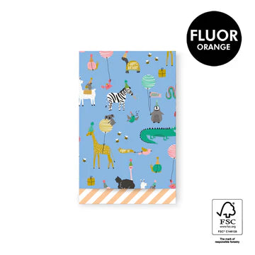 Cadeauzakje maat M (12x19 cm) met Party Animals print van feestvierende dieren op blauwe achtergrond – Liefs en Lintjes