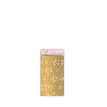 Cadeauzakje maat S (7x13 cm) met Super Stars patroon in goud en wit – Liefs en Lintjes
