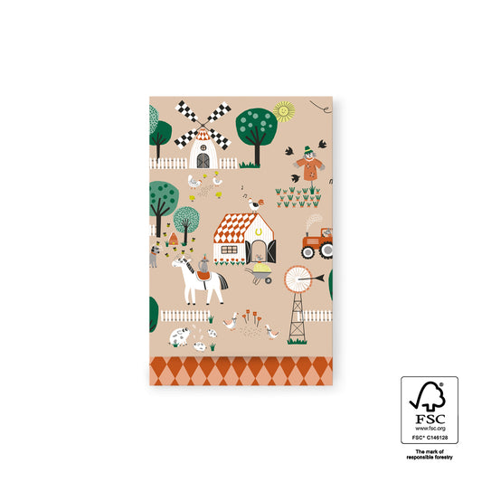 Cadeauzakjes Boerderij Beige M 12 x 19 cm – set van 5 zakjes met boerderij-illustraties | Liefs en Lintjes