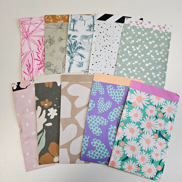 Mix set van 10 cadeauzakjes in maat M (12x19 cm) met verschillende prints – Liefs en Lintjes