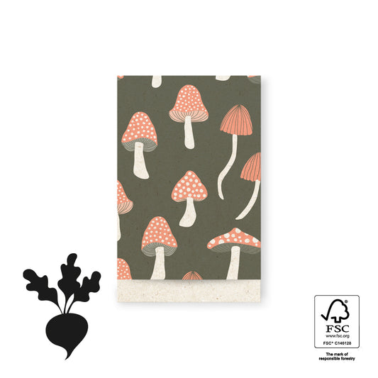 Cadeauzakjes Paddenstoelen M 12 x 19 cm – set van 5 duurzame zakjes van bietenpulp | Liefs en Lintjes