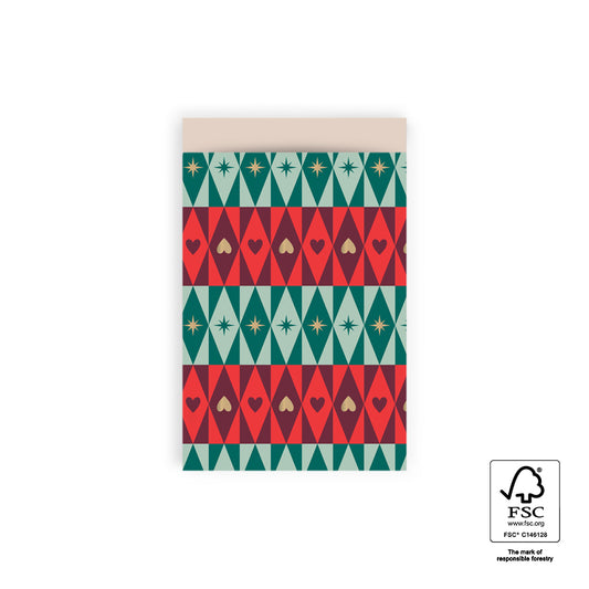 Cadeauzakjes Retro Christmas M 12 x 19 cm – set van 5 zakjes met retro kerstpatroon | Liefs en Lintjes