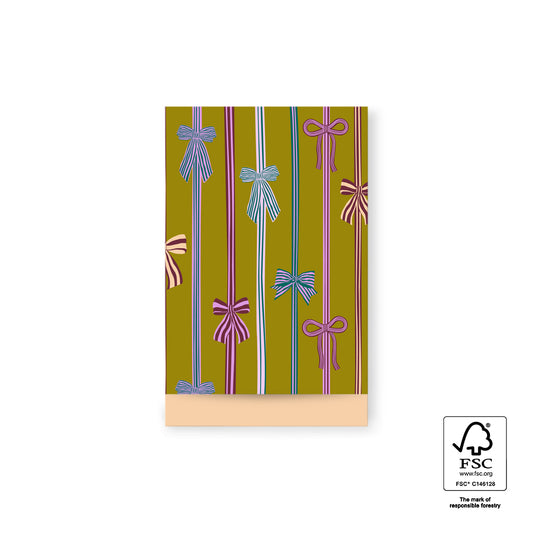 Cadeauzakjes Strikjes Olijf M 12 x 19 cm – set van 5 zakjes met strikken dessin | Liefs en Lintjes