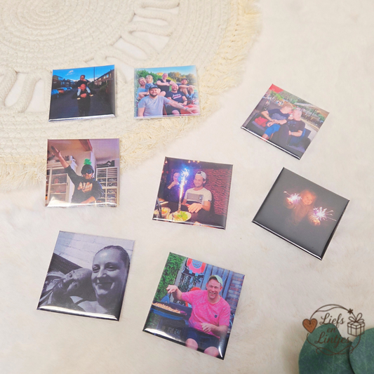 Voorbeeld van gepersonaliseerde fotomagneten – set van 4 met eigen foto’s | Liefs en Lintjes