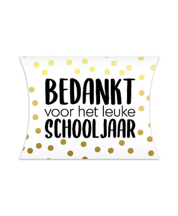 Gondeldoosje “Bedankt voor het leuke schooljaar” met gouden stippen – Liefs en Lintjes