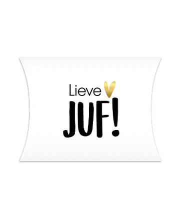 Gondeldoosje met tekst “Lieve juf!” in zwart met goud hartje – Liefs en Lintjes
