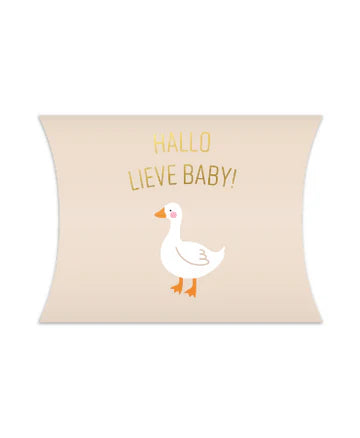 Gondeldoosje met tekst “Hallo lieve baby!” en een wit eendje – Liefs en Lintjes