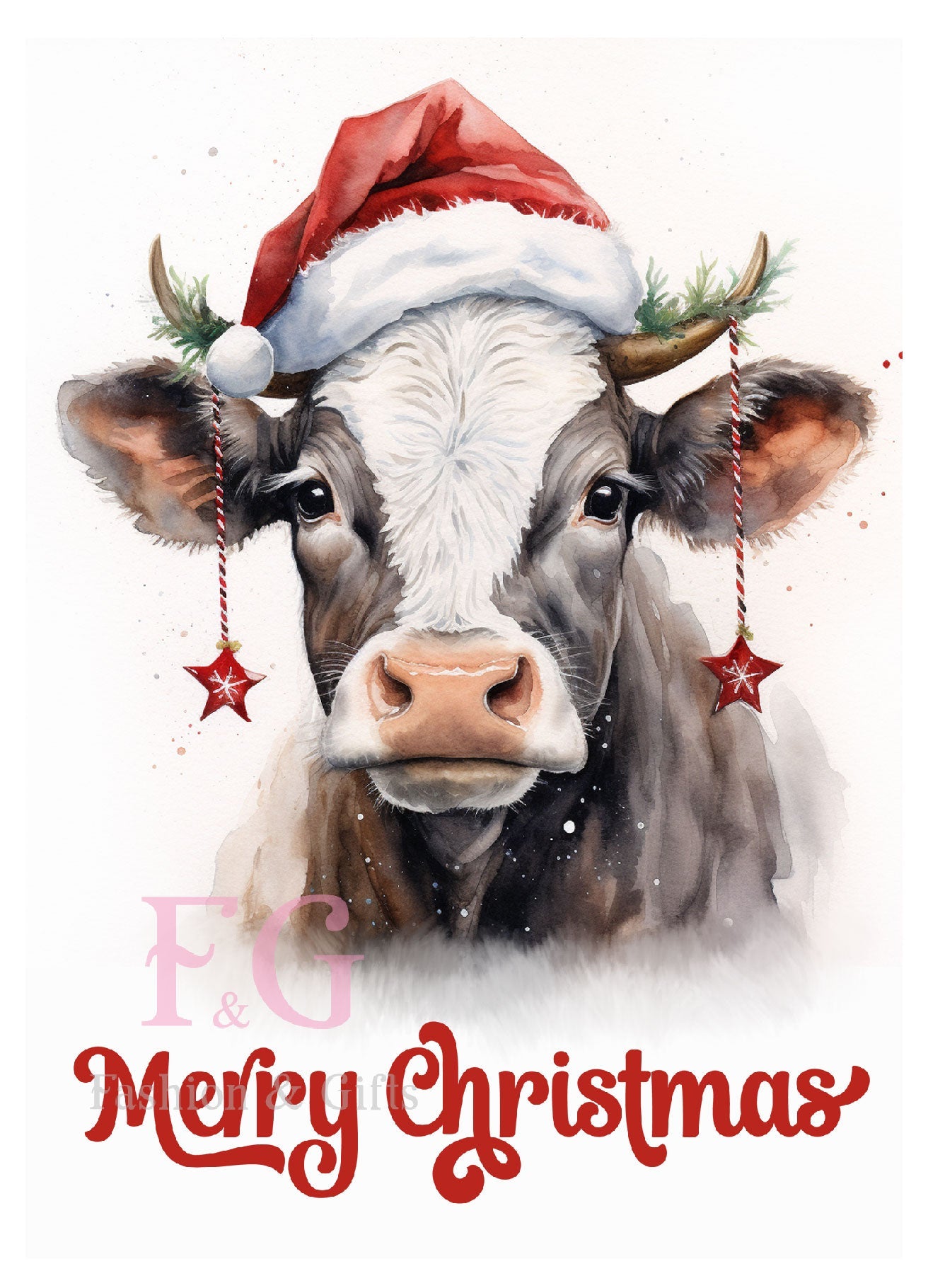 Kaart - FG Merry christmas koe tweekleur