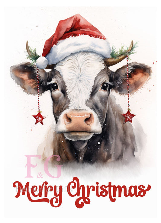 Kaart - FG Merry christmas koe tweekleur