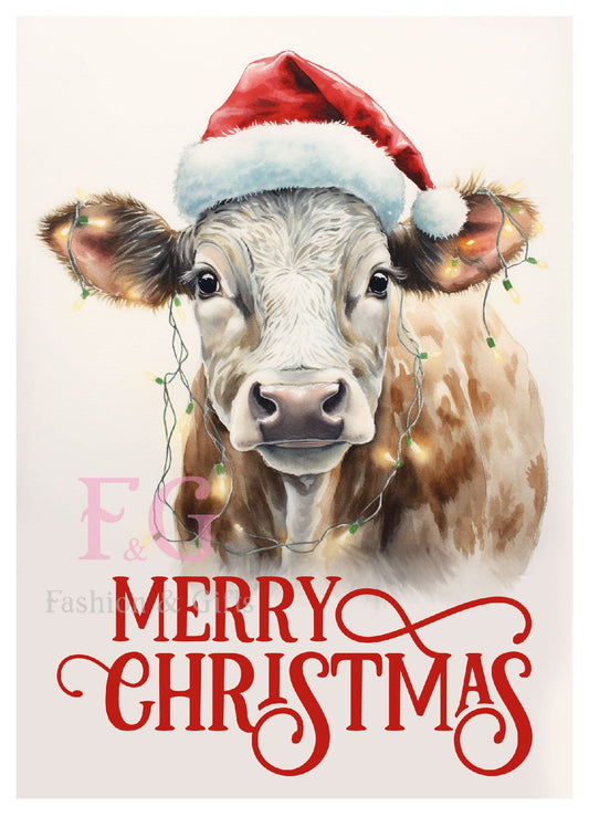 Kaart - FG Merry christmas koe licht