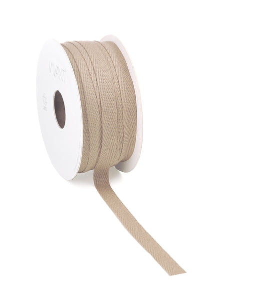 Katoenen stoffen lint taupe – 9 mm breed – per meter – Liefs en Lintjes