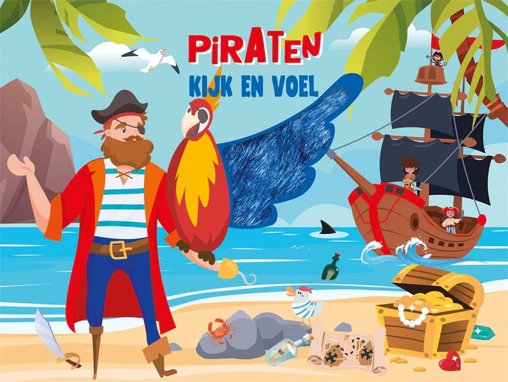 Kijk en Voel – Piraten boek met voelstofjes en rijmpjes voor peuters – Liefs en Lintjes