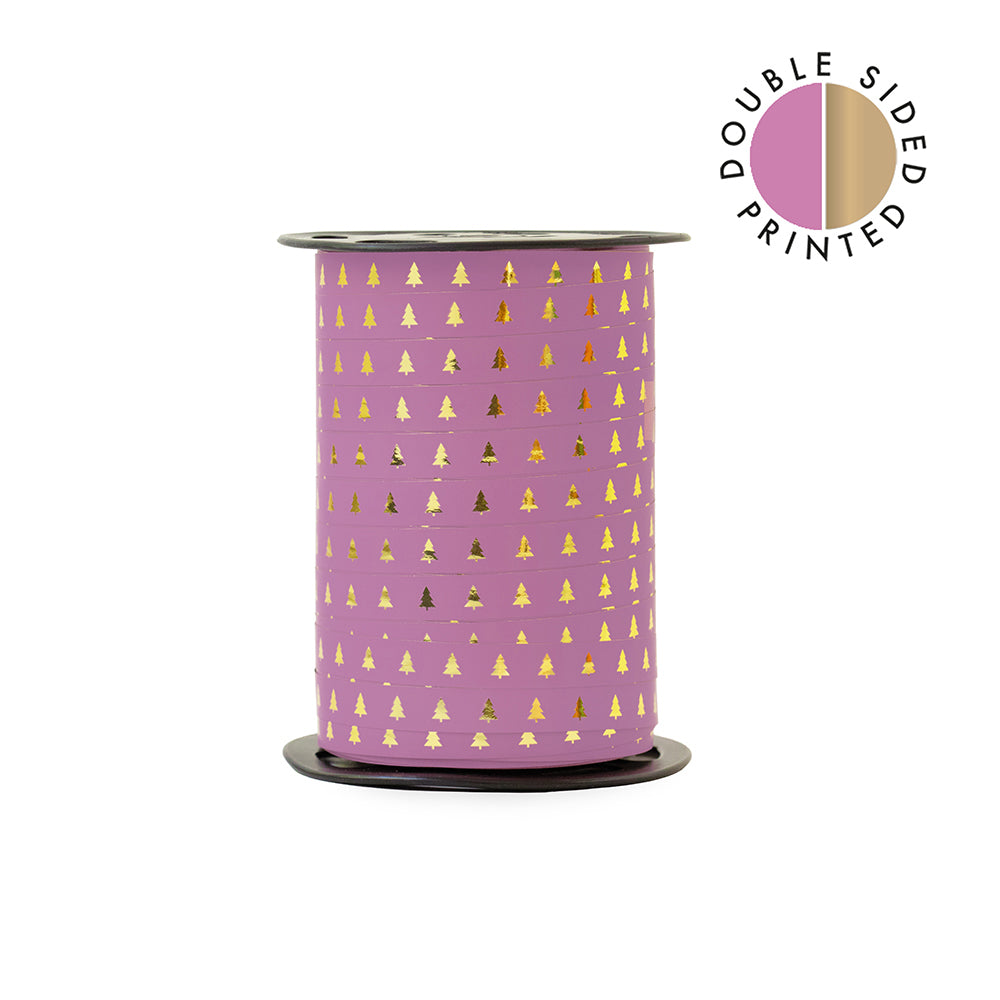 Krullint Kerstboompjes Roze/Goud 10 mm x 5 m – dubbelzijdig kerstlint | Liefs en Lintjes