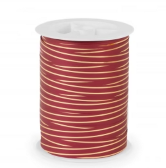 Krullint New Brillante bordeaux met goudkleurige streep, 10 mm – 5 meter – Liefs en Lintjes