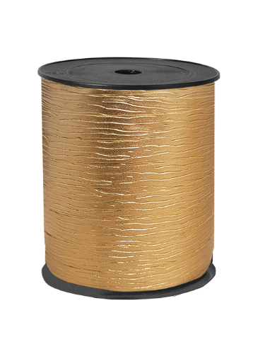 Krullint met paperlook in goud met reliëfstructuur, 10 mm breed – 5 meter lang – Liefs en Lintjes