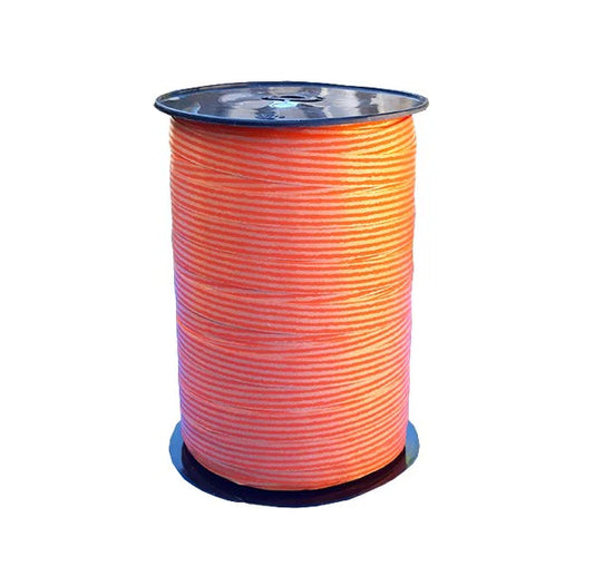 Krullint met paperlook in oranje met streepjes, 10 mm breed – 5 meter lang – Liefs en Lintjes