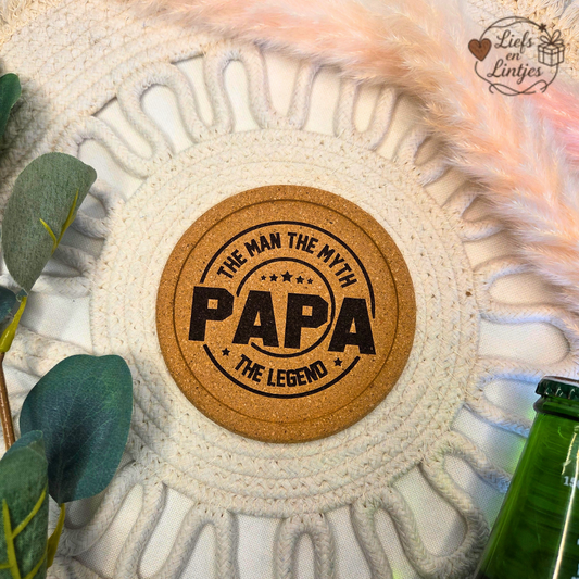 Kurken onderzetter Papa The Man The Myth The Legend gegraveerd – Liefs en Lintjes