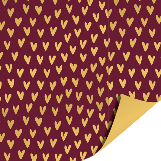 Luxury Hearts Bordeaux cadeaupapier met gouden hartjes en effen gouden binnenzijde – Liefs en Lintjes