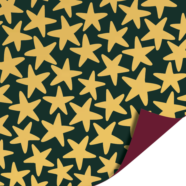 Luxury Stars Green/Bordeaux cadeaupapier met gouden sterren en bordeauxrode binnenzijde – Liefs en Lintjes