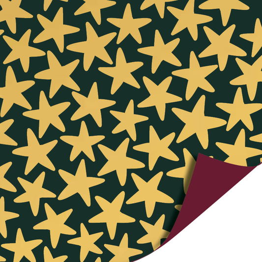 Luxury Stars Green/Bordeaux cadeaupapier met gouden sterren en bordeauxrode binnenzijde – Liefs en Lintjes