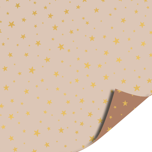 Luxury Stars Nude/Mokka cadeaupapier met gouden sterren en mokkakleur binnenzijde – Liefs en Lintjes
