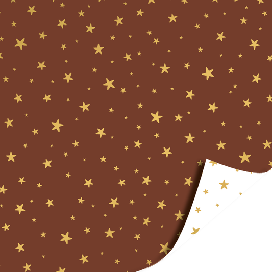Luxury Stars Rust cadeaupapier met gouden sterren op roestbruine achtergrond en witte binnenzijde met gouden sterren – Liefs en Lintjes