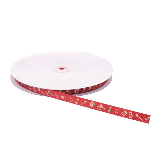 Satijn lint rood met goud Sinterklaas print 12 mm – Liefs en Lintjes