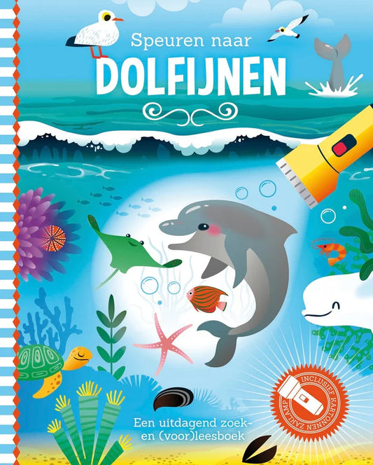 Kinderboek Speuren naar Dolfijnen met zeeleven en kartonnen zaklamp – Liefs en Lintjes