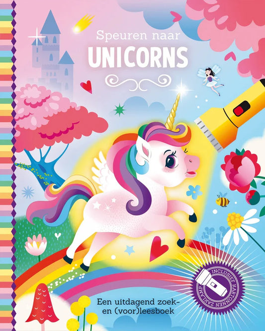 Kinderboek Speuren naar Unicorns met eenhoorn Sprankel en kartonnen zaklamp – Liefs en Lintjes
