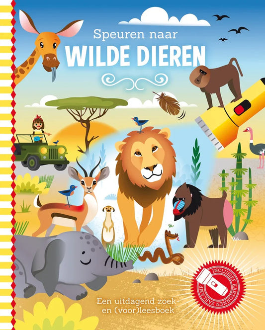 Kinderboek Speuren naar Wilde Dieren met safari-avontuur en kartonnen zaklamp – Liefs en Lintjes