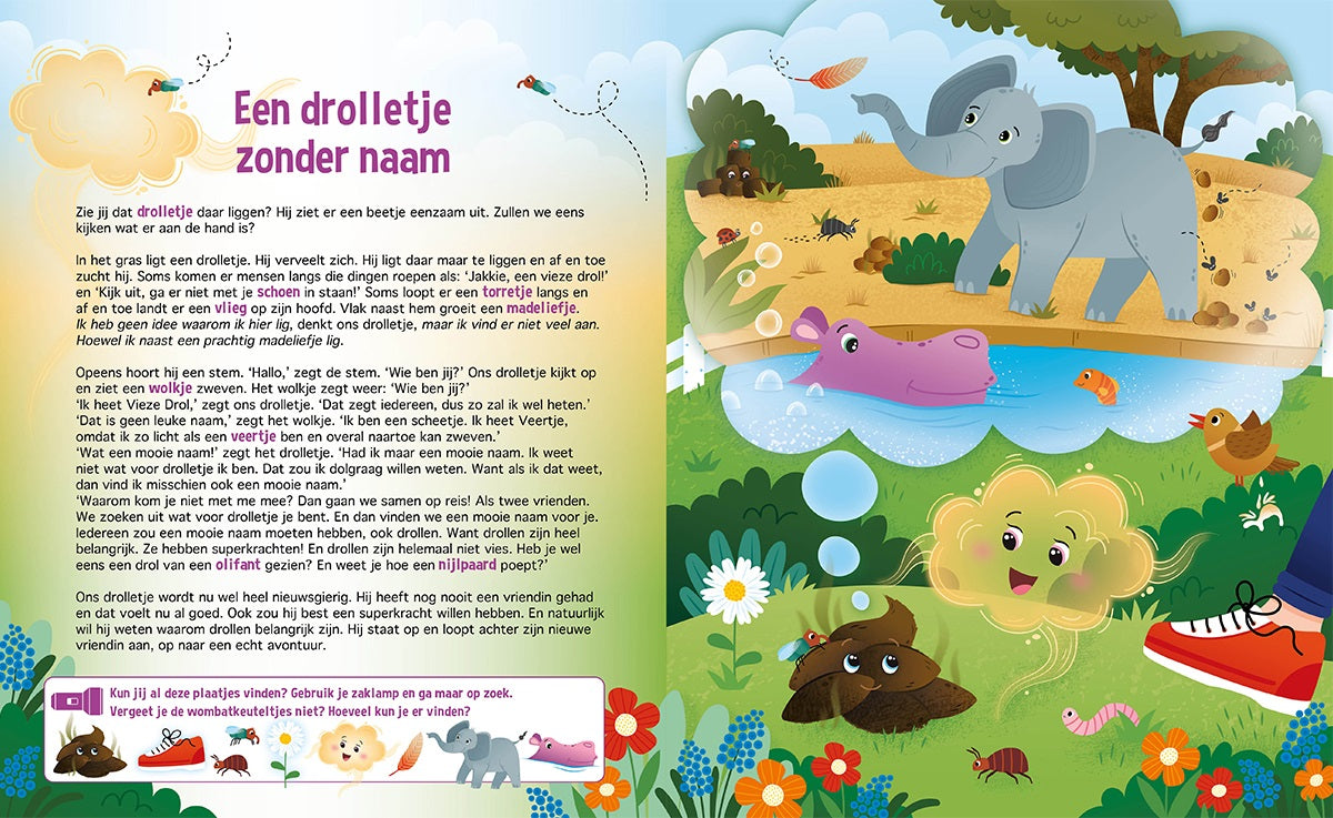 Speuren naar drolletjes en scheetjes kinderboek met kartonnen zaklamp – Liefs en Lintjes