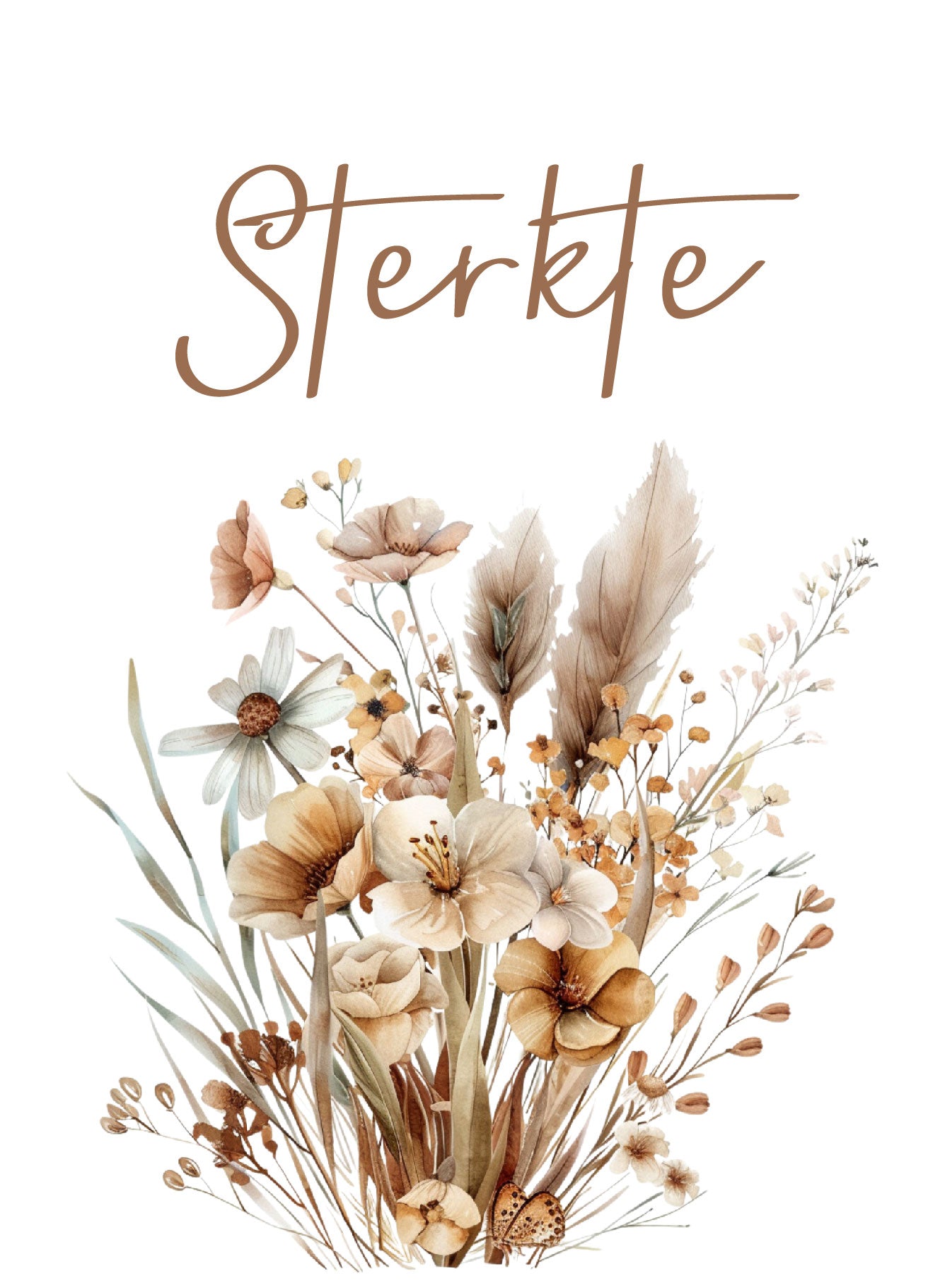 Kaart met de tekst Sterkte en veldbloemen illustratie – Liefs en Lintjes