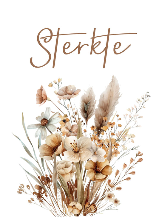 Kaart met de tekst Sterkte en veldbloemen illustratie – Liefs en Lintjes