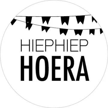Sticker Hiep Hiep Hoera! met Vlaggenlijn (35mm, Set van 10) – Liefs en Lintjes