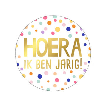 Sticker Hoera, Ik Ben Jarig! (50mm, Set van 10) – Liefs en Lintjes