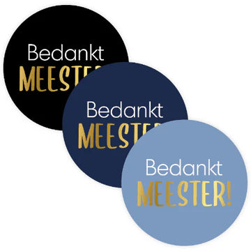 Stickers Bedankt Meester (40mm) met goudfolie – Liefs en Lintjes