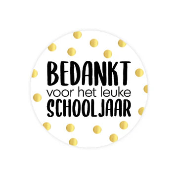 Stickers Bedankt voor het Leuke Schooljaar (40mm) met goudfolie – Liefs en Lintjes