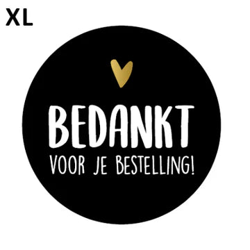Bedankt voor je bestelling XL stickers zwart 65mm - Liefs en Lintjes