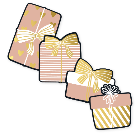 Stickers Cadeautjes Goud/Wit met 4 varianten cadeau-illustraties – set van 12 – Liefs en Lintjes