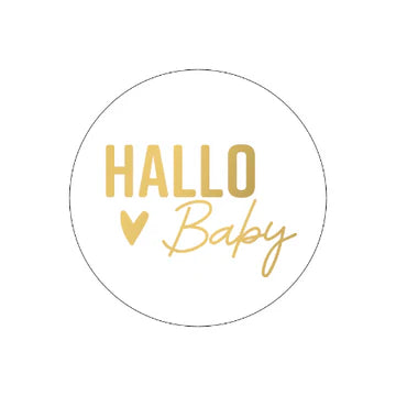 Stickers Hallo Baby (40mm, Wit/Goud) – Liefs en Lintjes