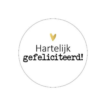 Stickers Hartelijk Gefeliciteerd (40mm, Wit/ Zwart met Gouden Hart) – Liefs en Lintjes
