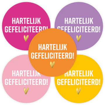 Stickers Hartelijk Gefeliciteerd (40mm, Mix van Kleuren) – Liefs en Lintjes