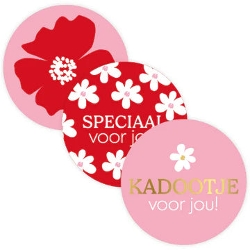 Stickers Kadootje Voor Jou 50mm Bloem Mix - Liefs en Lintjes