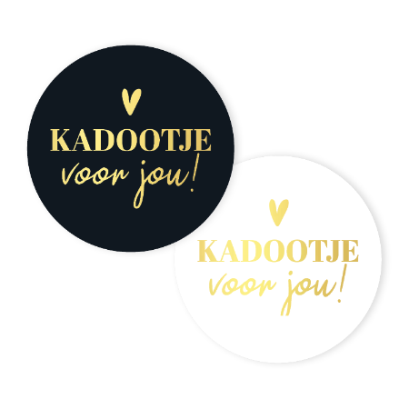 Stickers Kadootje voor jou zwart/wit met goud 40mm – set van 10 – Liefs en Lintjes