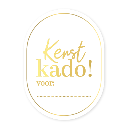 Stickers Kerst kado Voor in wit/goud ovaal 43x59mm – set van 10 – Liefs en Lintjes