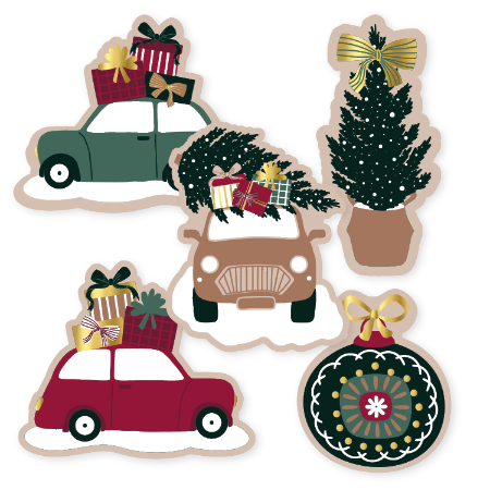 Stickers Kerst mix divers met auto’s, kerstbomen en ballen – set van 10 – Liefs en Lintjes