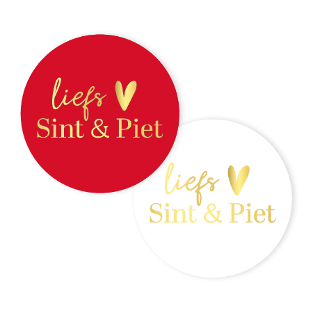 Stickers Liefs Sint & Piet rood/wit met goud 40mm – set van 10 – Liefs en Lintjes