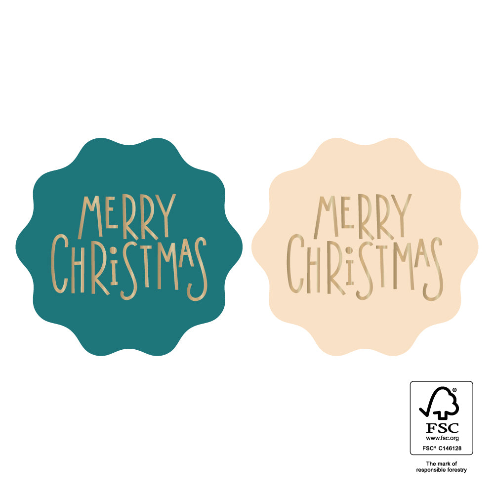 Stickers Merry Christmas Groen/Beige 55 mm – set van 10 kerststickers | Liefs en Lintjes