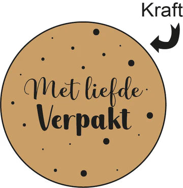 Met Liefde Verpakt stickers 45mm Kraft - Liefs en Lintjes